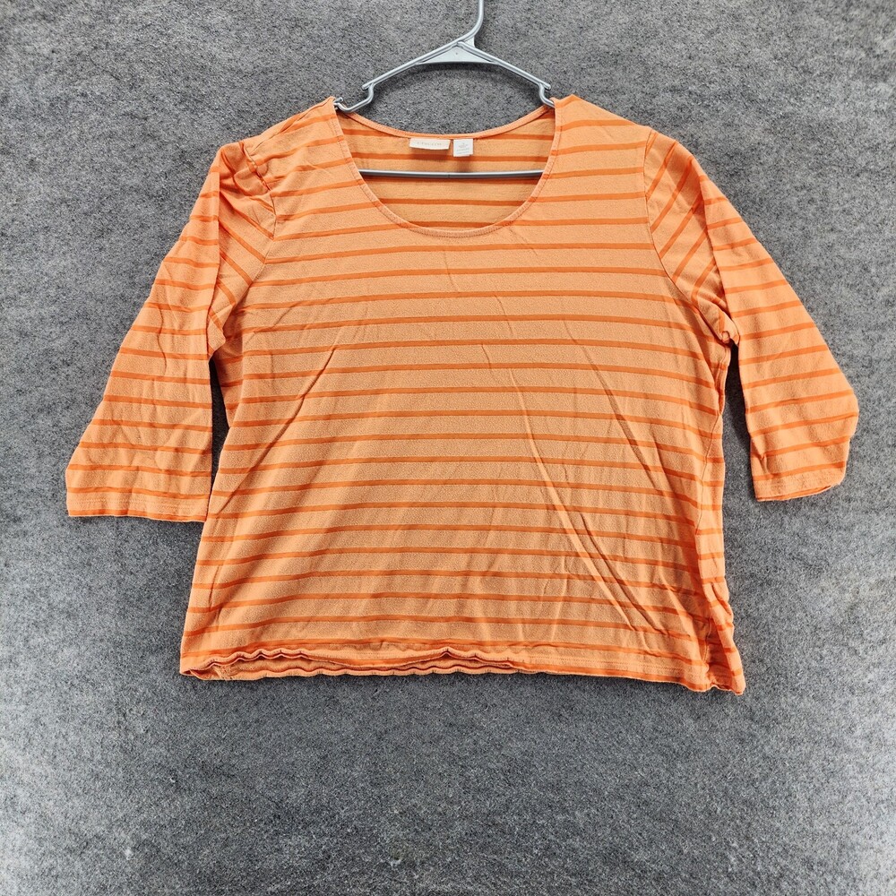 Chicos Shirt Womens 3 3/4 Sleeve Orange Striped